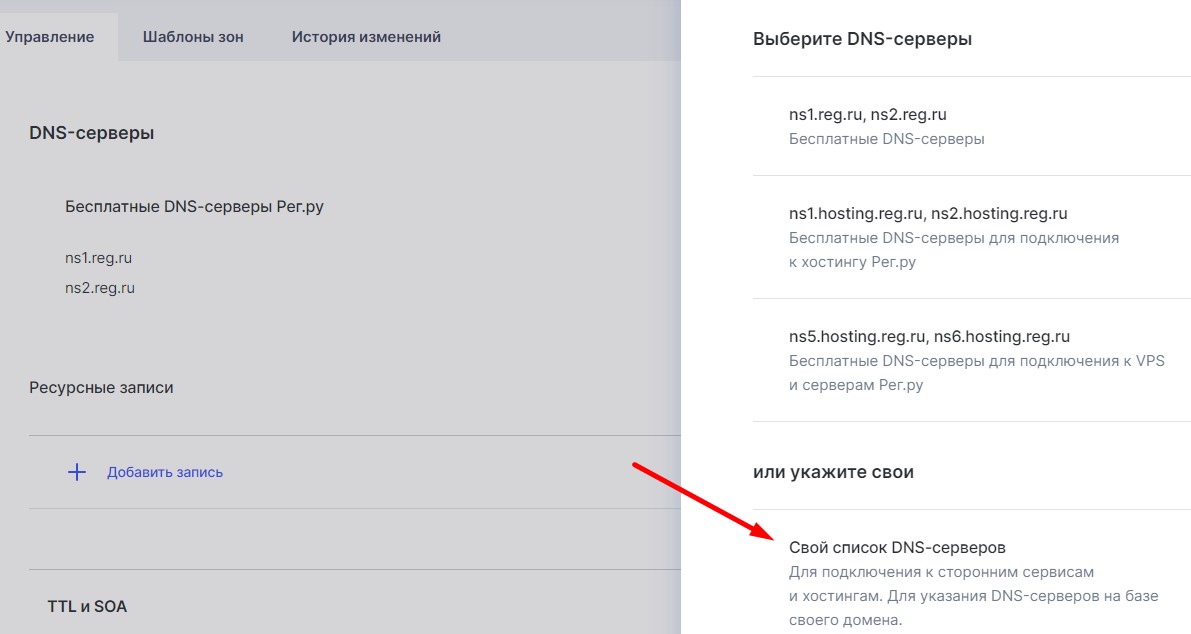 Изменение DNS домена Reg.ru